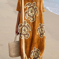 Women's Vintage Ocean Turtle Art Print Flowy Dress