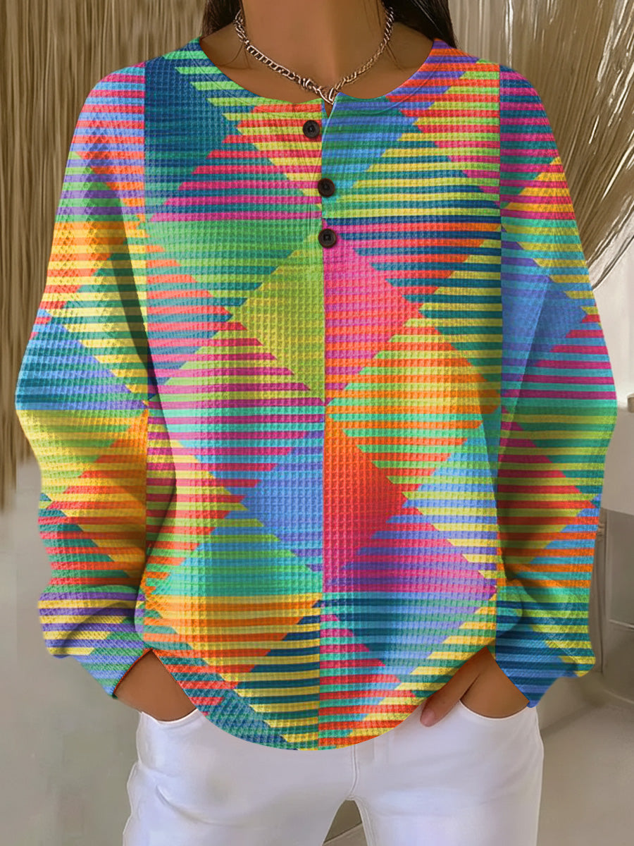 Women's Beautiful Colorful Rhombus Geometric Painting Art Print Casual Cotton Sweatshirt