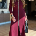 Women's Casual Solid Color Zipper Stretch MIDI Dress