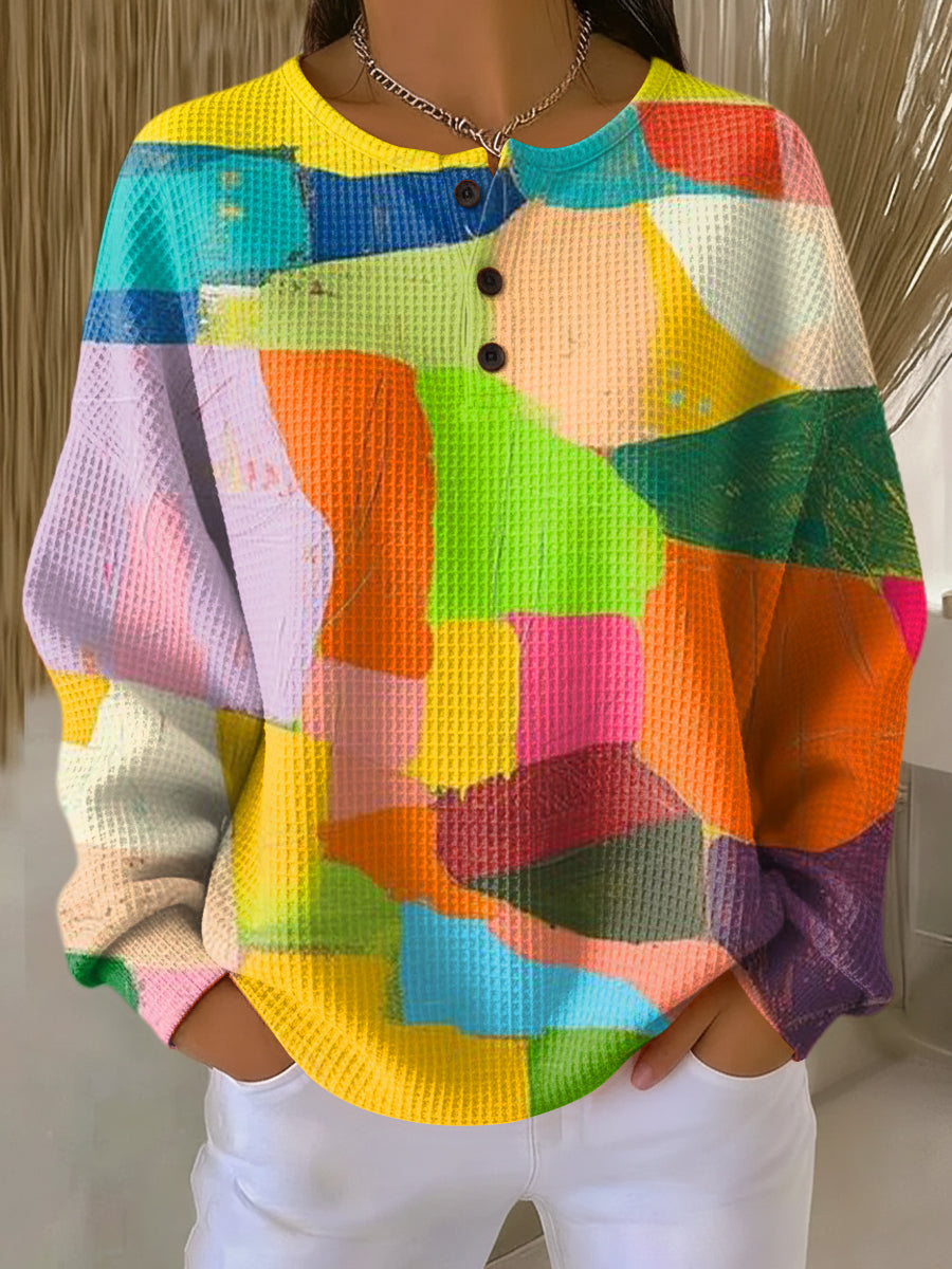 Women's Beautiful Colorful Abstract Color Block Graffiti Art Print Casual Cotton Sweatshirt