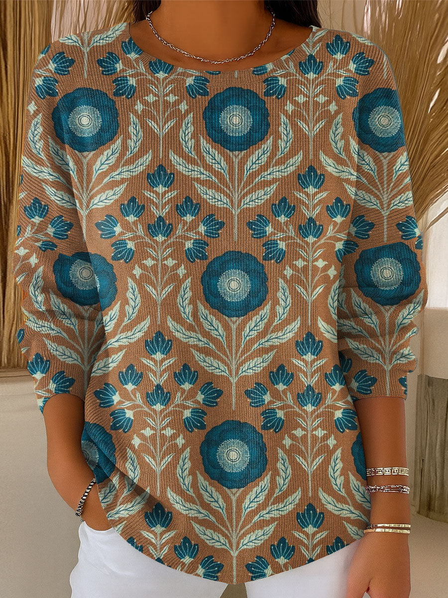 womens-vintage-flower-art-print-casual-pullover-sweater-inqz