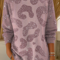 Women's Sparkling Pink Leopard Print Casual Pullover Sweater