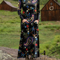 Women's Beautiful Ethnic Paisley Floral Art Print Long-sleeved Dress