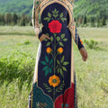 Robe à manches longues pour femme, imprimé floral géométrique vintage