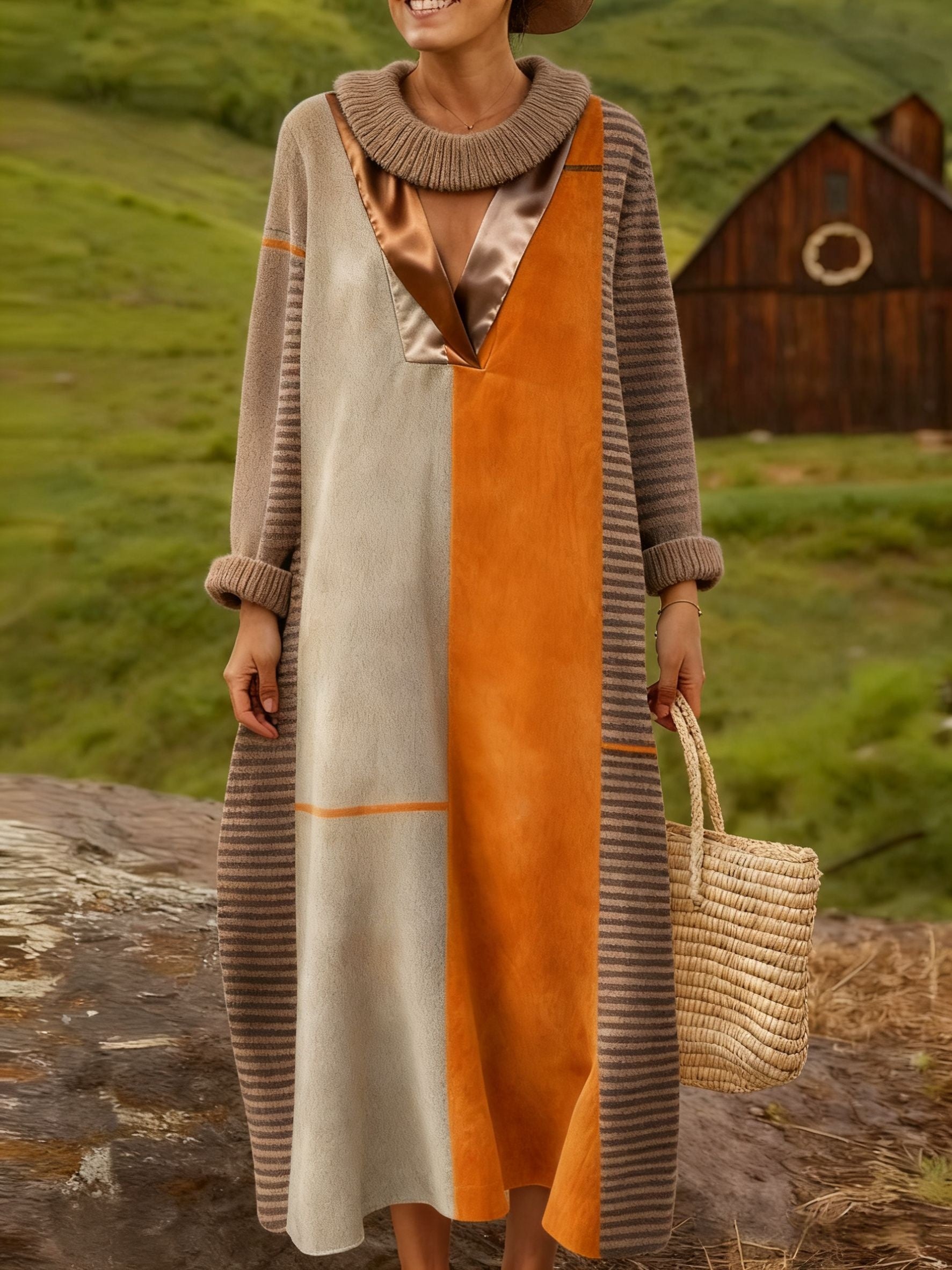 Women's Geometric Art Print Casual Cotton Sweater Dress