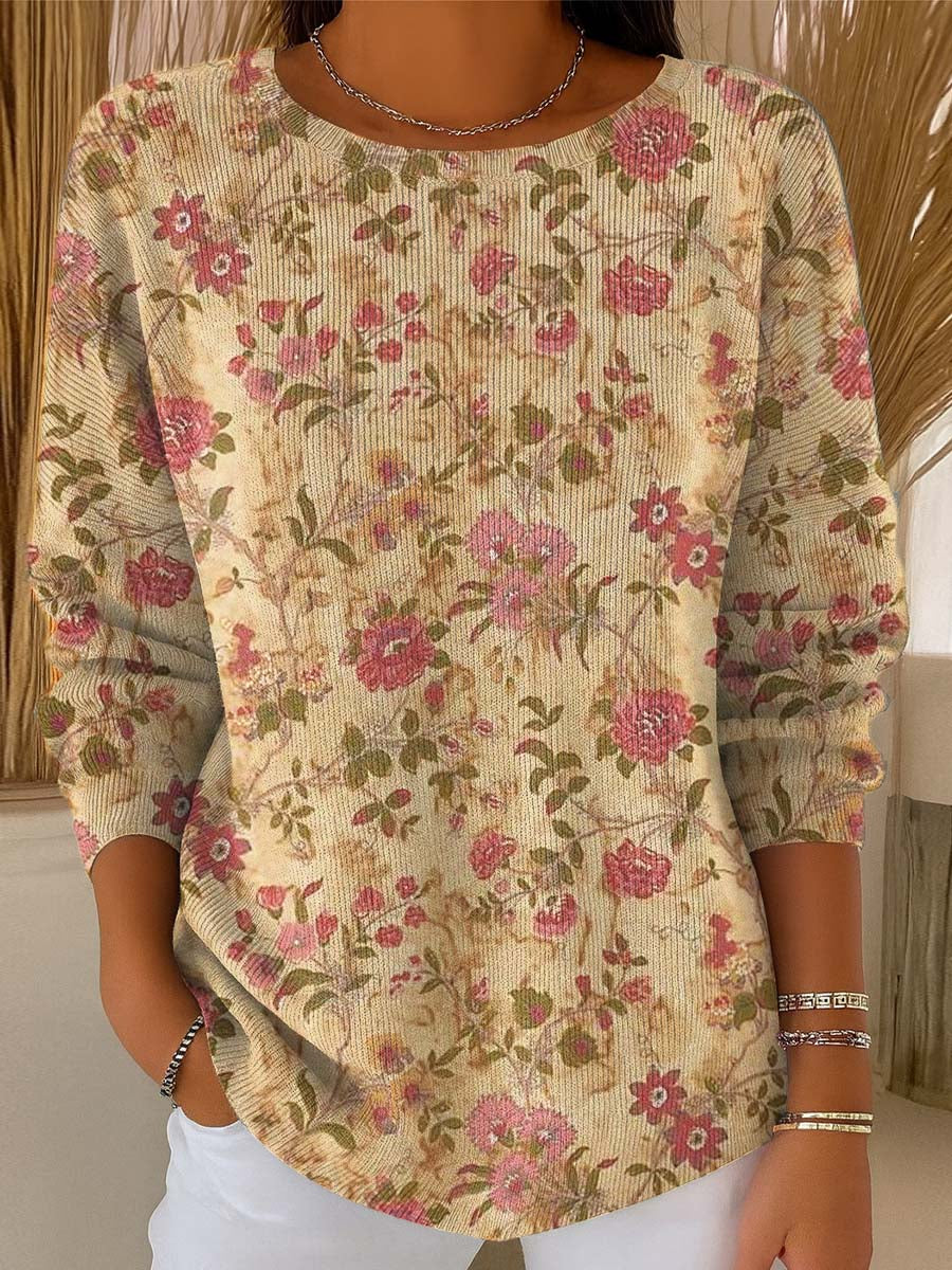 Women's Vintage Floral Pattern Art Print Casual Pullover Sweater