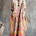 Robe en coton à col en V et poches, imprimée d'un motif floral vintage pour femme 
