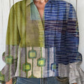 Women's  Vintage Geometry Art Print Casual  Cotton And Linen Shirt