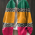 Women's Abstract Multicolor Stripe Polka Dot Painting Art Print Casual Cotton And Linen Shirt
