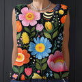 Women's Vintage Flower Bee Art Print Casual  Knitting Top