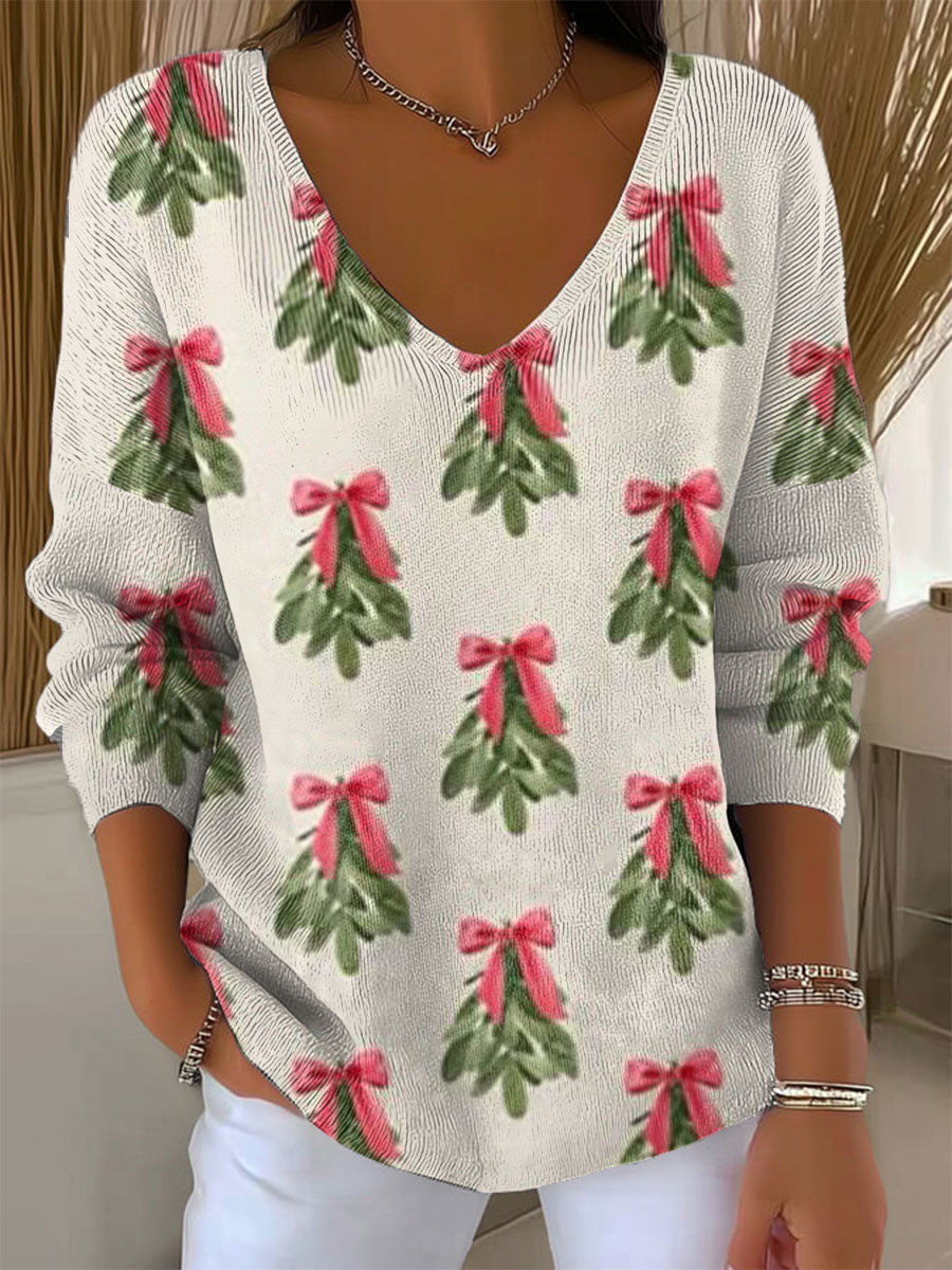 Women's  Vintage  Christmas Art Print Casual Pullover Sweater