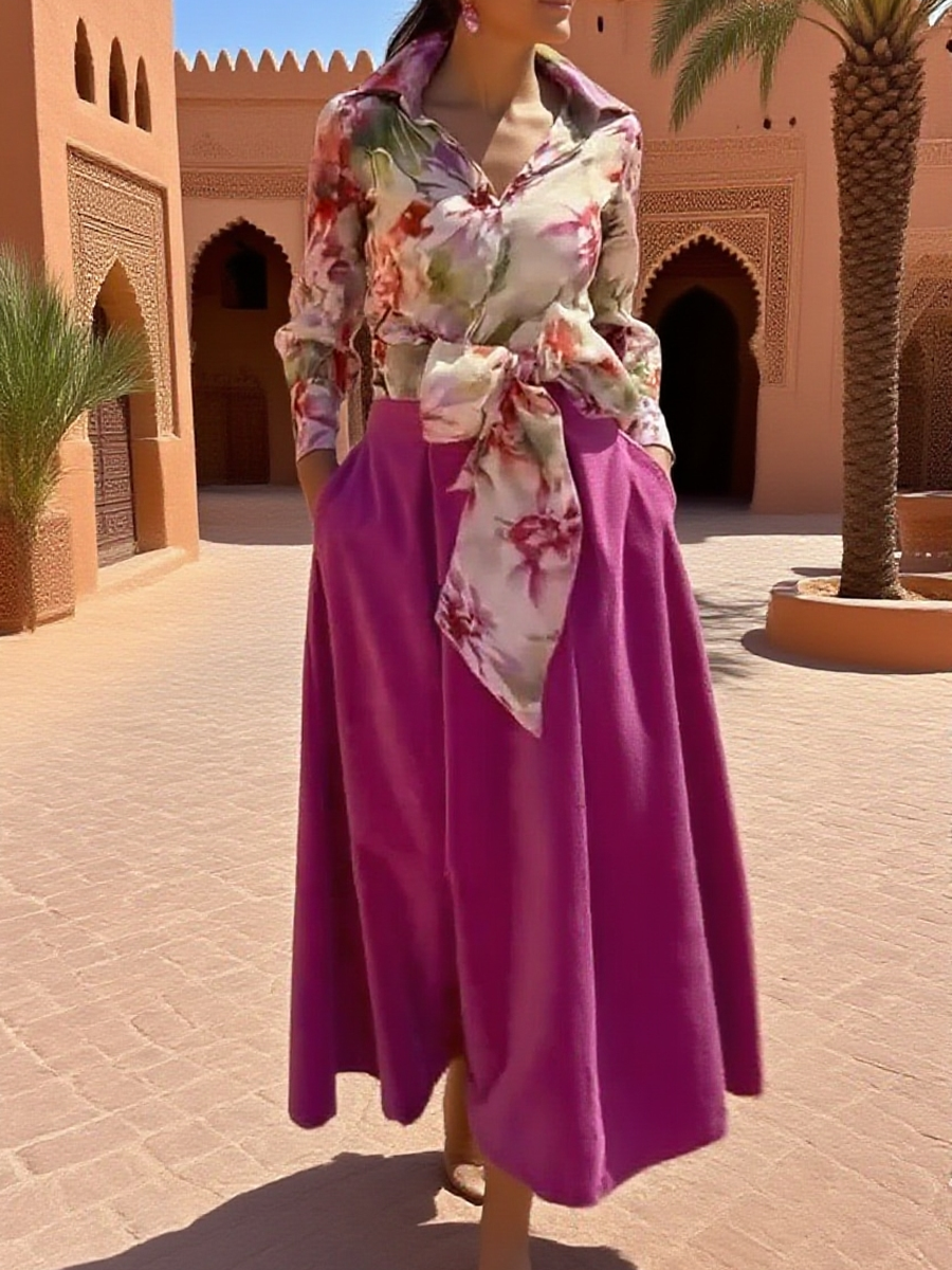 Elegant Floral Strappy Top and Skirt Two-piece Set