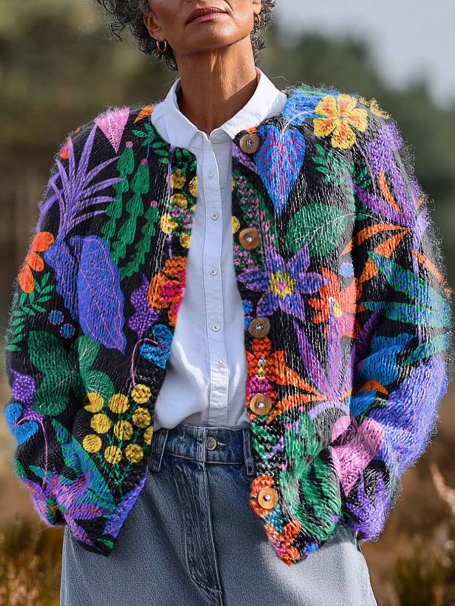 beautiful-colorful-flowers-and-leaves-painting-art-print-buttoned-cardigan-sweater-rmd9