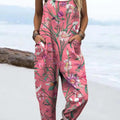 Women's Vintage Floral Pattern Art Print Casual 100% Cotton Wide Leg Jumpsuit