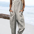 Women's Abstract Geometric Line Pattern Art Print Casual 100% Cotton Wide Leg Jumpsuit