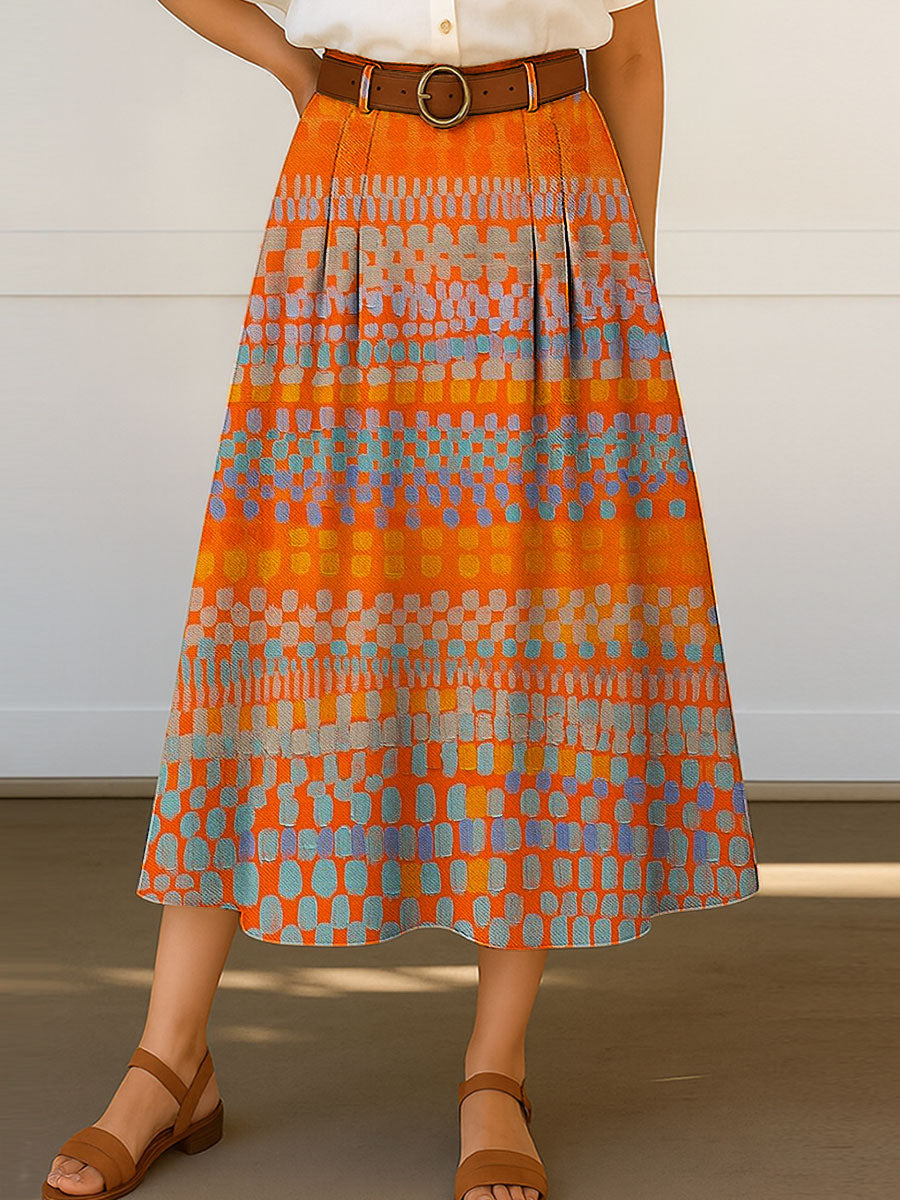 Women's Geometry Abstract Colorful Pattern Print Casual Cotton Skirt