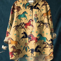 Horse Art Printed Women's Casual Cotton And Linen Shirt