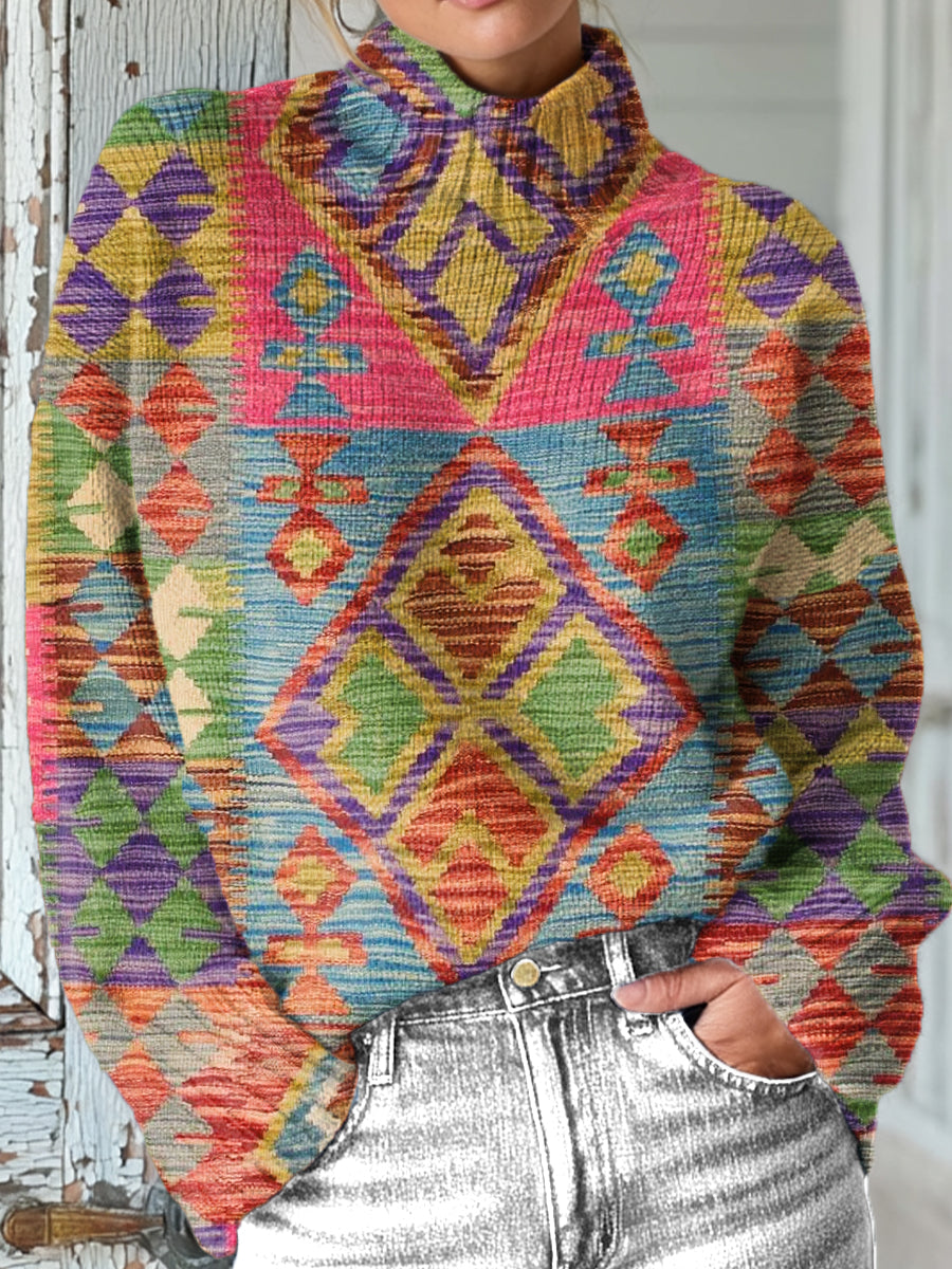 beautiful-ethnic-rhombus-geometric-painting-art-print-knit-turtleneck-pullover-sweater