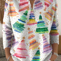 Women's Christmas Tree Art Print Buttoned Cardigan Sweater