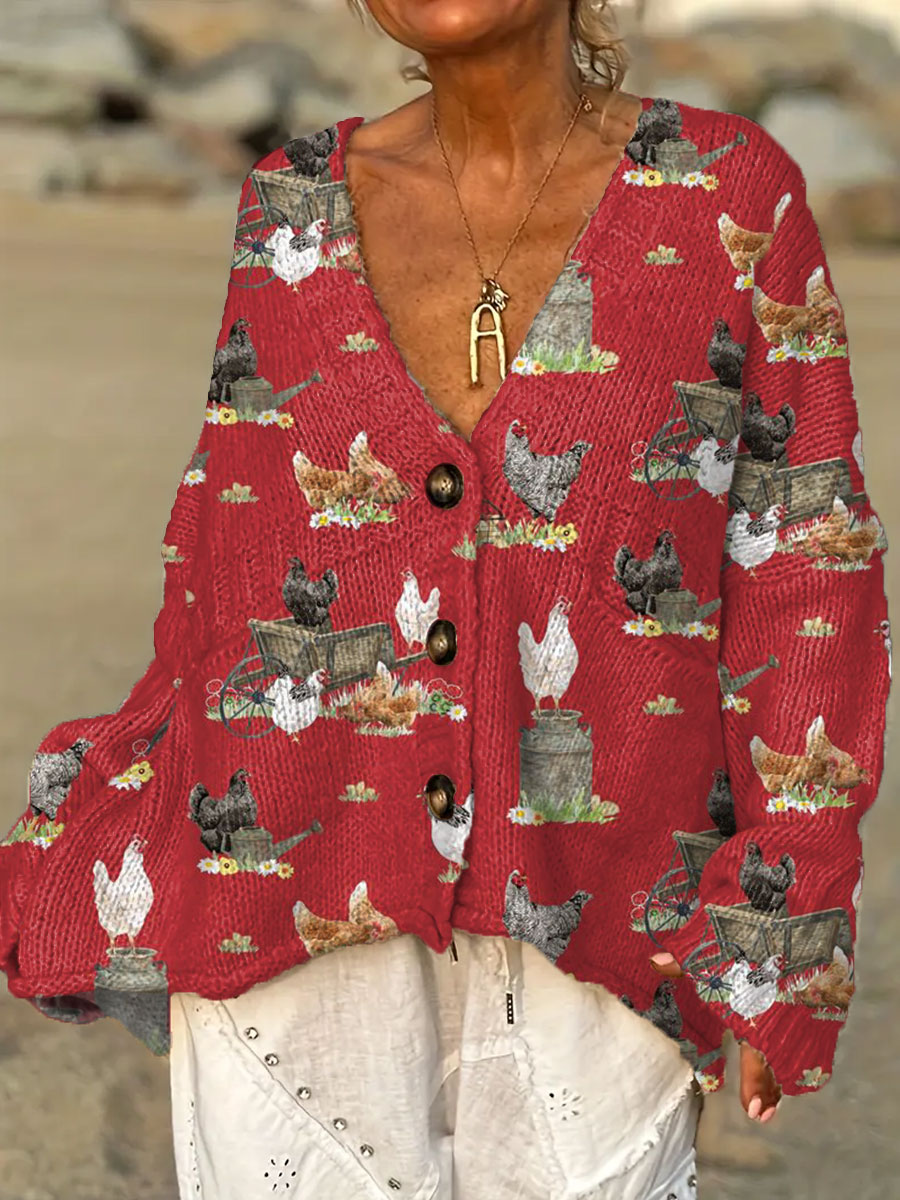 womens-vintage-chicken-flower-art-print-casual-pullover-sweater-u5jq