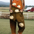 Women's  Vintage Sheep Art Print Casual 100% Cotton Wide Leg Jumpsuit
