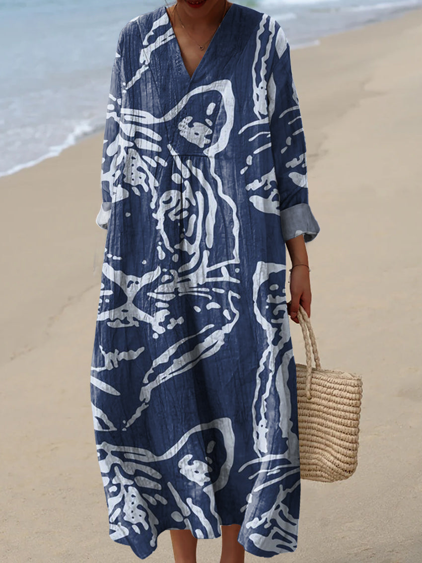 Women's Blue Tiger Pattern  Art Print Dress