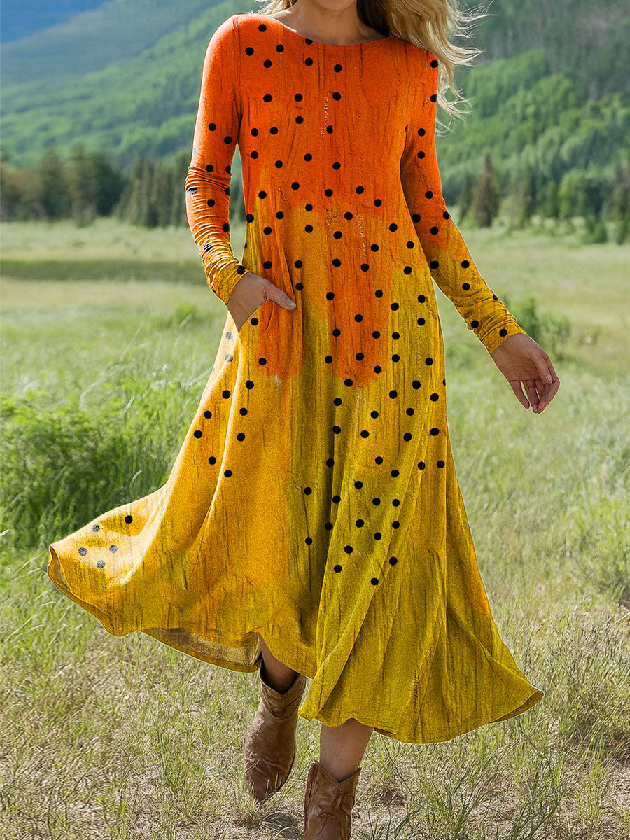 Women's Gradient Color Art Print Long-sleeved Dress