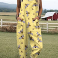 Women's Funny Bee Art Print Casual 100% Cotton Wide Leg Jumpsuit