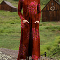 Women's Vintage  Flower  Art Printed Long-sleeved Casual Dress