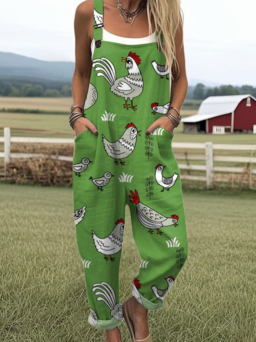 Women's   Funny  Chick Art Print Casual 100% Cotton Wide Leg Jumpsuit