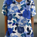 Women's Vintage Floral Art Print Casual Cotton And Linen Shirt