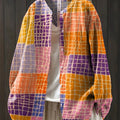 Women's Vintage Patchwork Pattern Art Print Casual Cotton And Linen Shirt