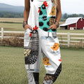 Women's  Funny Chick Art Print Casual 100% Cotton Wide Leg Jumpsuit