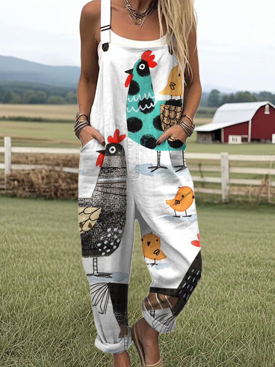 Women's  Funny Chick Art Print Casual 100% Cotton Wide Leg Jumpsuit