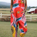 Women's Lovely Flowers Art Print Casual 100% Cotton Wide Leg Jumpsuit