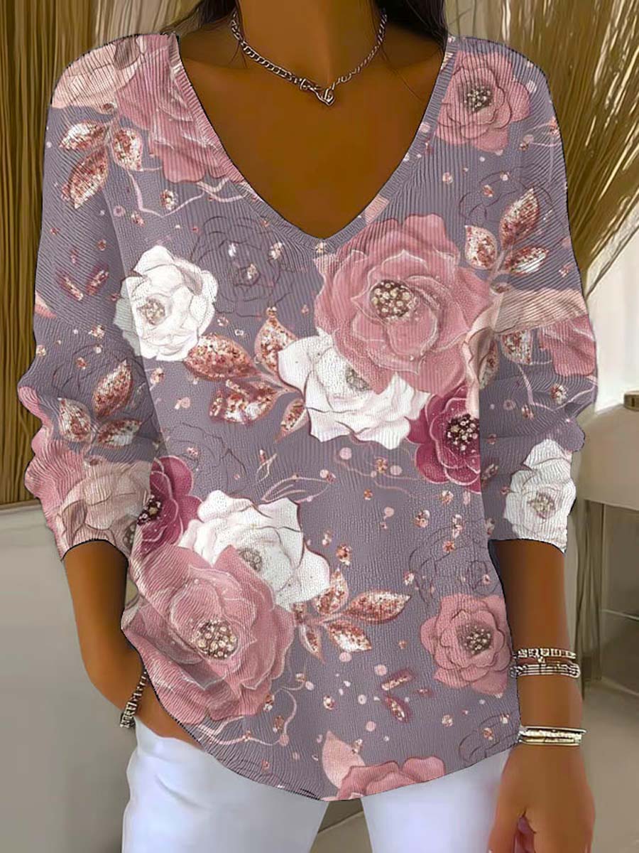 womens-lovely-floral-art-print-casual-pullover-sweater-k7hq