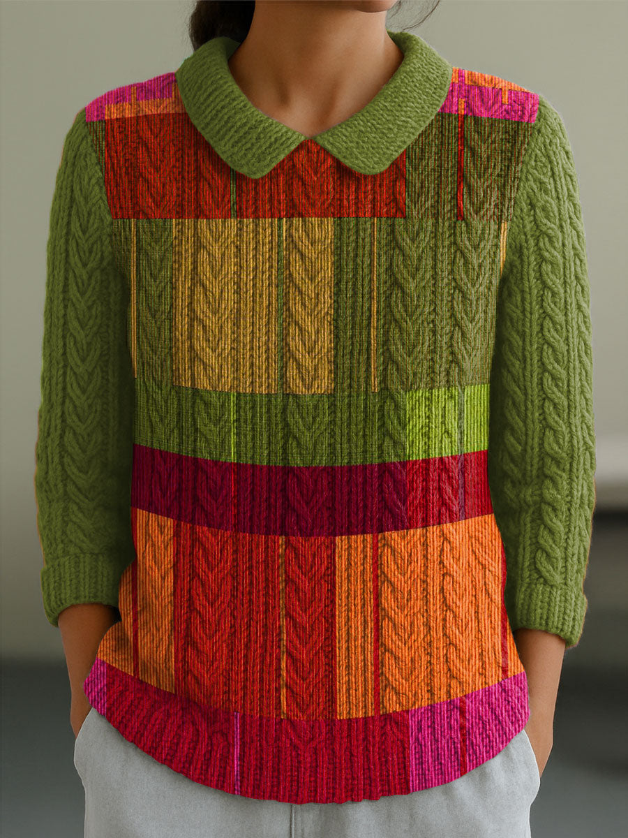 womens-geometric-color-splicing-casual-peter-pan-collar-3-4-sleeve-sweater