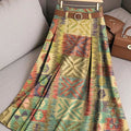 Women's Vintage Ethnic Geometric Check Art Print Cotton Skirt