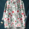 Women's Simple Floral Pattern Art Print Casual Cotton And Linen Ruffle Shirt