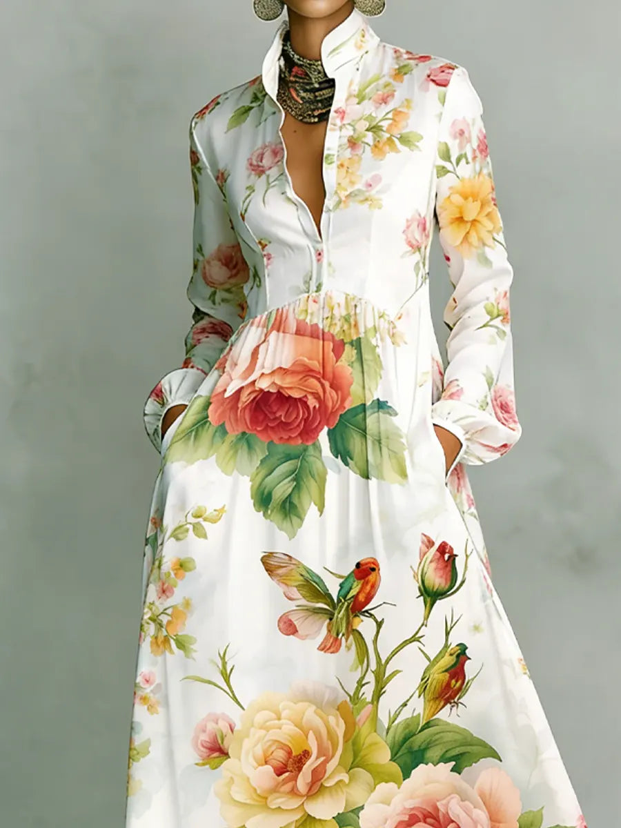 Women's Vintage Floral Art Elegant Romantic Casual Vacation Maxi Dress