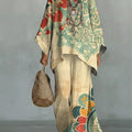 Women's Vintage Ethnic Floral Art Comfortable Loose Cotton Linen Wide-leg Pants Two-piece Set