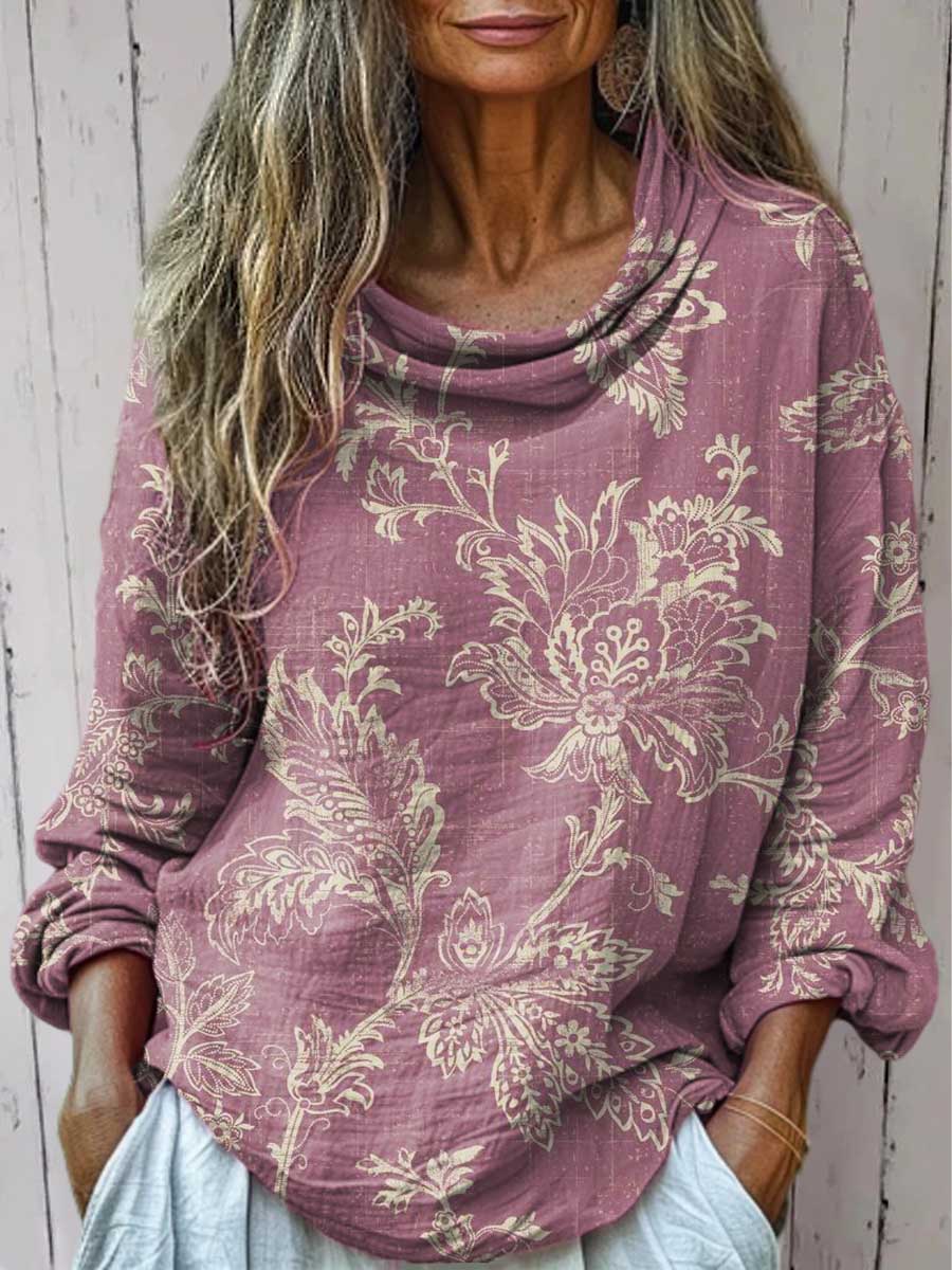 Women's Vintage Floral Art Print Casual Long Sleeve Comfortable Cotton Shirt