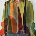 Women's  Vintage Geometry Art Print Casual  Cotton And Linen Shirt