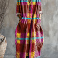 Women's Plaid Art Pattern Print Pocket V-neck Cotton Dress