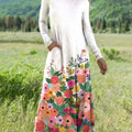Women's Beautiful Colorful Floral Painting Art Print Long-sleeved V-neck Dress
