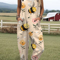 Women's Farm Funny Bee Art  Print Casual 100% Cotton Wide Leg Jumpsuit