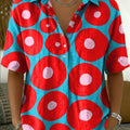 Retro Color-block Polka Dot Print Cotton-linen Short-sleeve Shirt