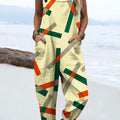 Women's Retro Geometric Rectangle Art Print Casual 100% Cotton Wide Leg Jumpsuit
