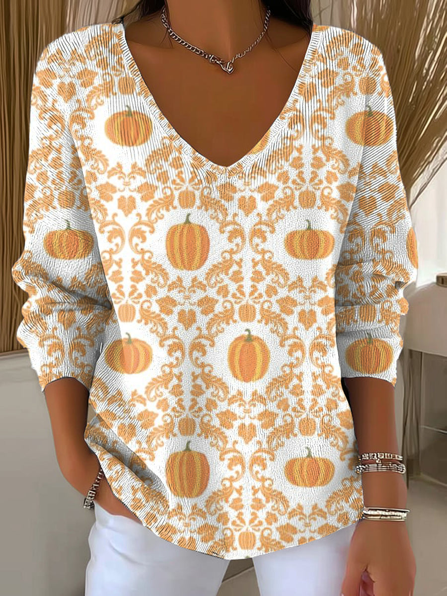 womens-cute-pumpkin-pattern-art-print-casual-pullover-sweater