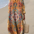 Robe en coton à imprimé floral ethnique vintage pour femme